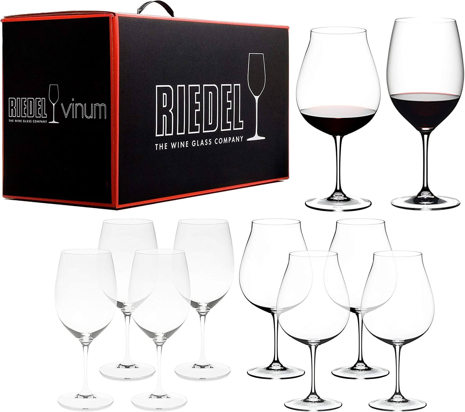 6 mixed red wine glasses