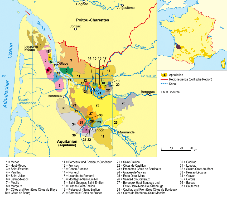 Bordeaux wine map